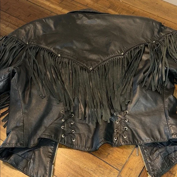 Chia 100% Leather Black Fringe Jacket – Women’s L - Picture 6 of 11